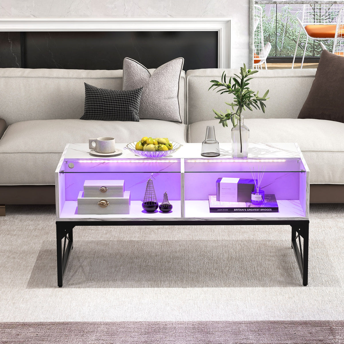 Center Table, Faux Marble Tempered Glass Top, White Coffee Tables at Gallery Canada