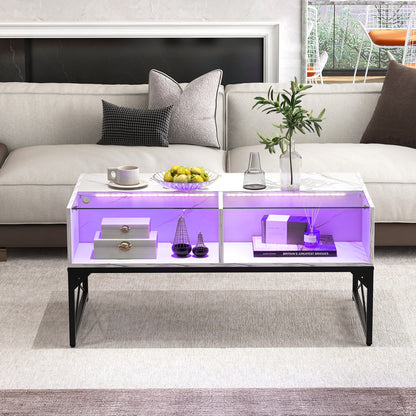 Center Table, Faux Marble Tempered Glass Top, White Coffee Tables at Gallery Canada