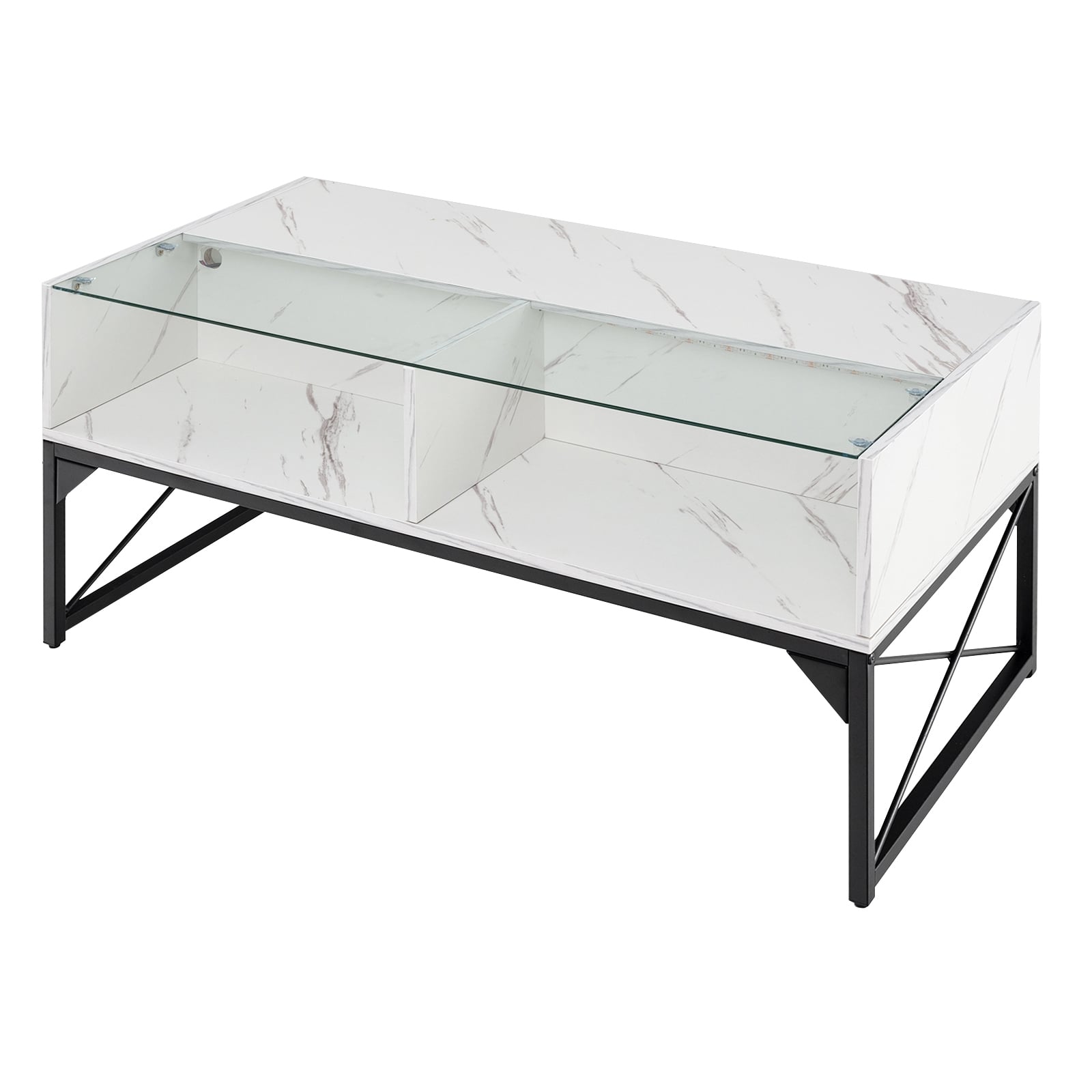 Center Table, Faux Marble Tempered Glass Top, White Coffee Tables White at Gallery Canada