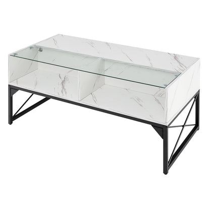 Center Table, Faux Marble Tempered Glass Top, White Coffee Tables White at Gallery Canada