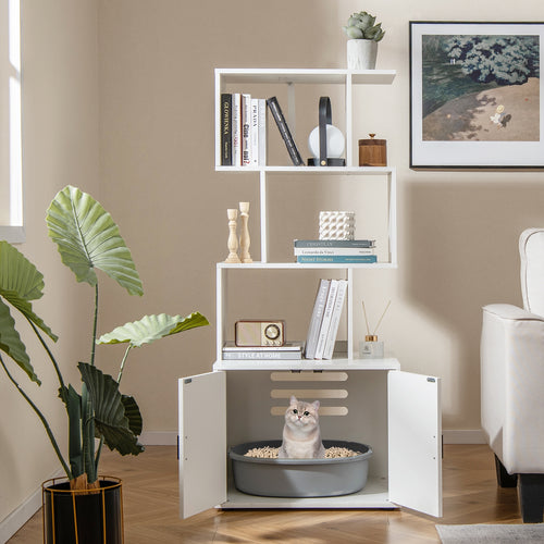 56 Inch Cat Litter Box Enclosure With Storage, White