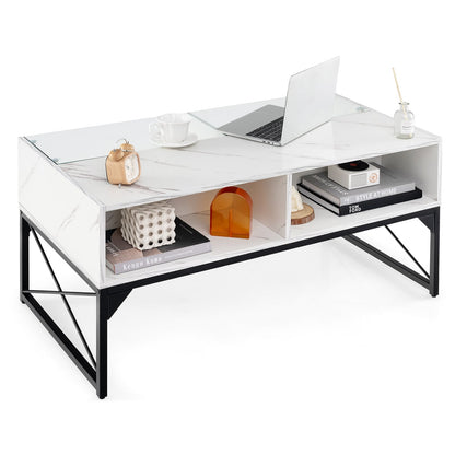 Center Table, Faux Marble Tempered Glass Top, White Coffee Tables at Gallery Canada
