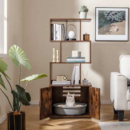56 Inch Cat Litter Box Enclosure With Storage, Rustic Brown Cat Houses at Gallery Canada