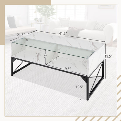 Center Table, Faux Marble Tempered Glass Top, White Coffee Tables at Gallery Canada