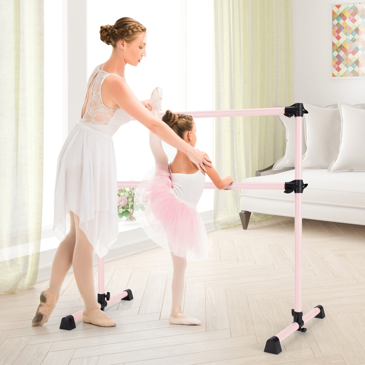 4 Feet Ballet Barre, Adjustable Height, Pink Yoga Accessories at Gallery Canada