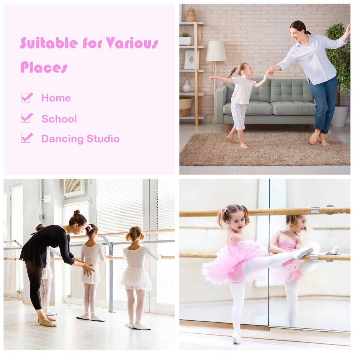 4 Feet Ballet Barre, Adjustable Height, Pink Yoga Accessories at Gallery Canada