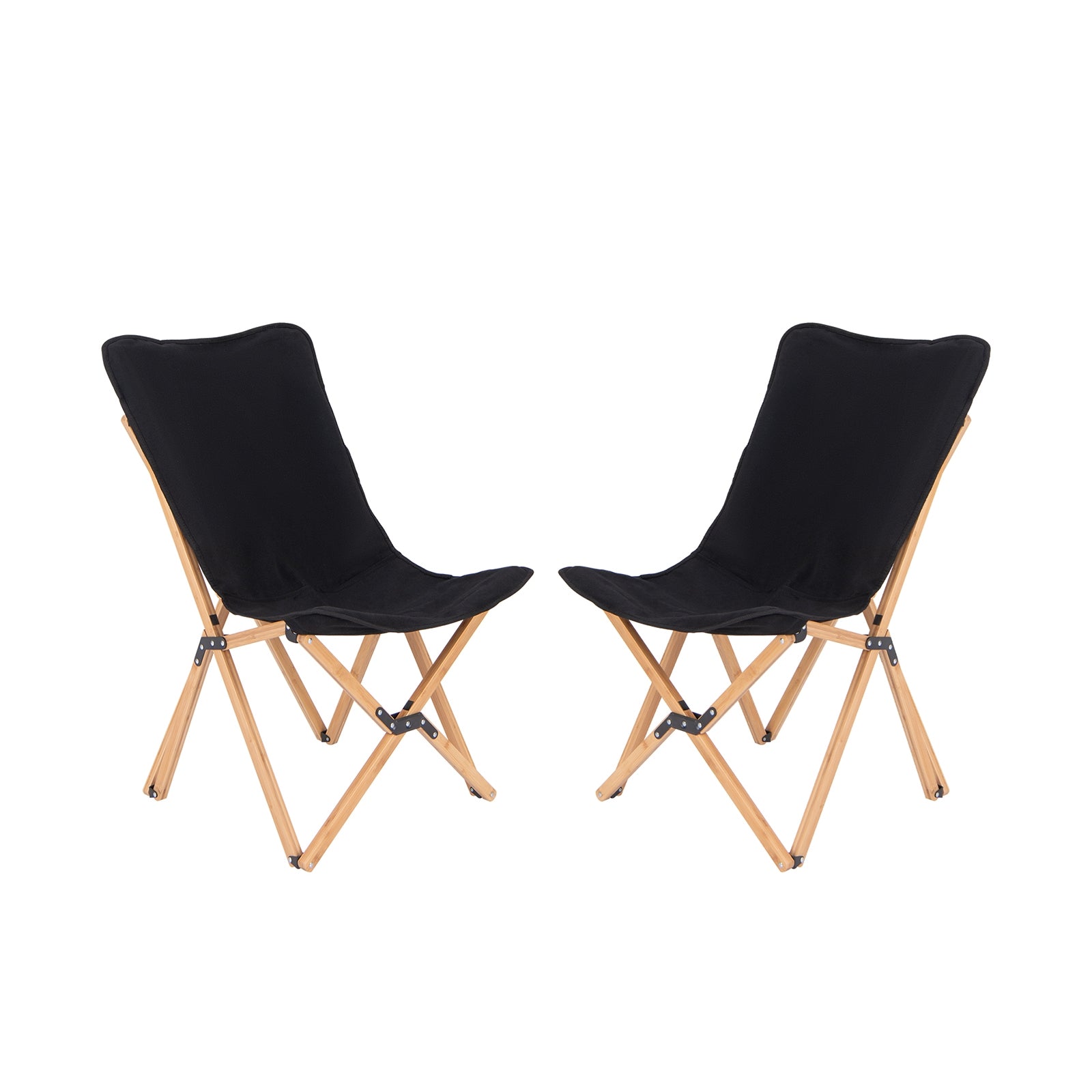 Bamboo Dorm Chair Set of 2, With Storage Pocket, Black Camping Furniture at Gallery Canada