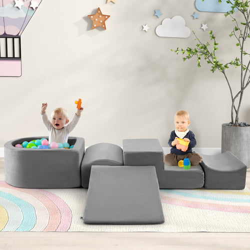 5-Piece Climb And Crawl Playset With Ball Pit, Gray