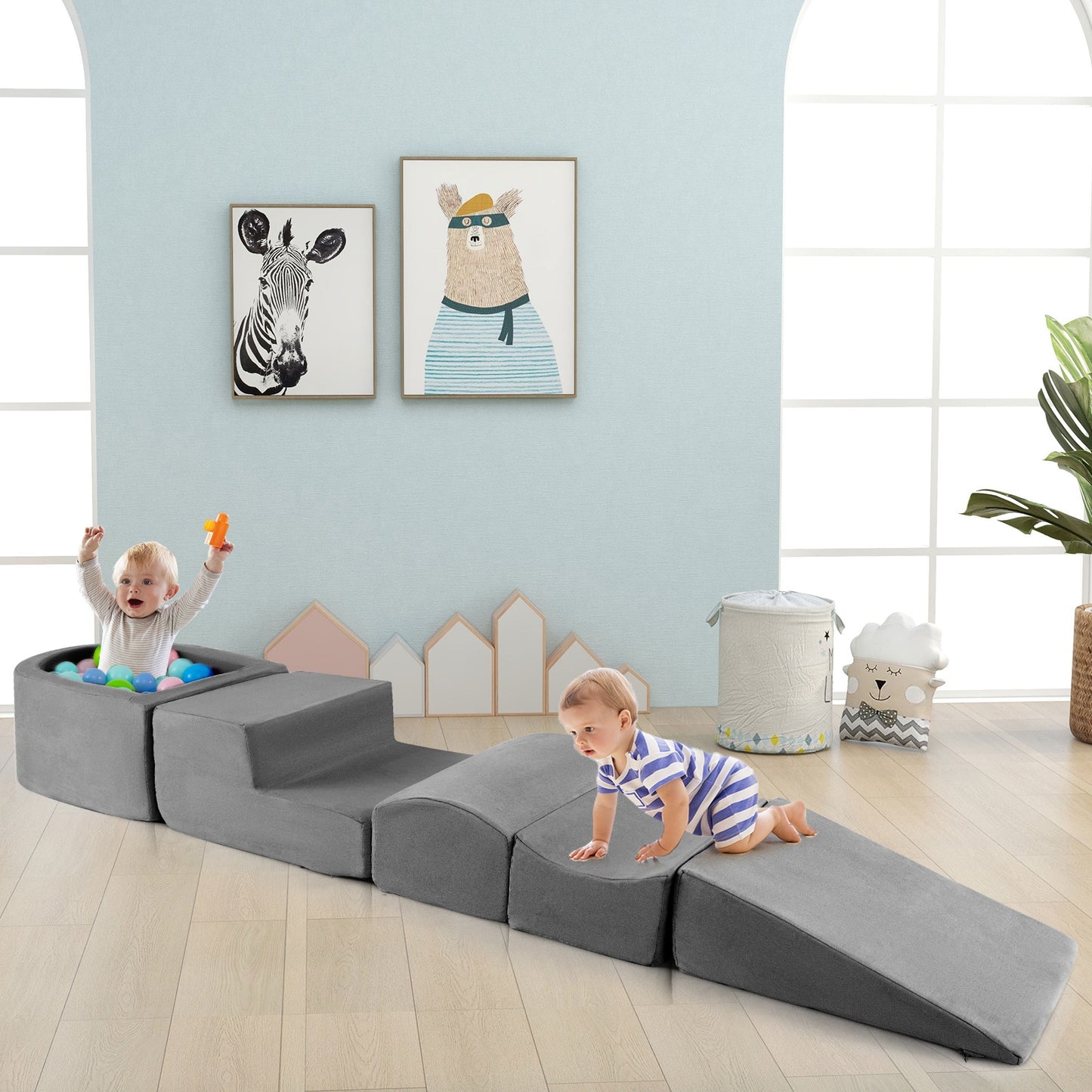 5-Piece Climb And Crawl Playset With Ball Pit, Gray Baby Gyms & Playmats at Gallery Canada