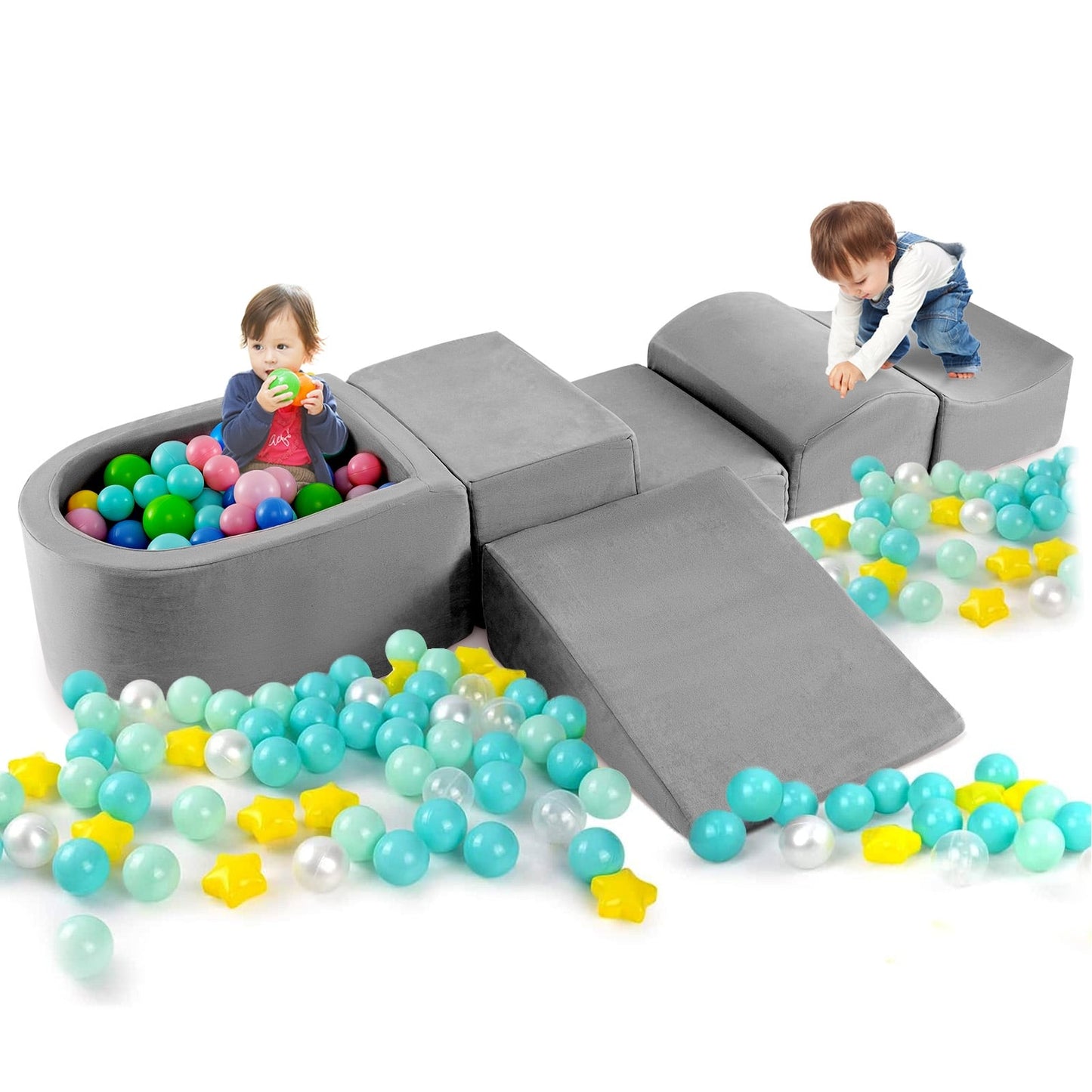 5-Piece Climb And Crawl Playset With Ball Pit, Gray Baby Gyms & Playmats at Gallery Canada
