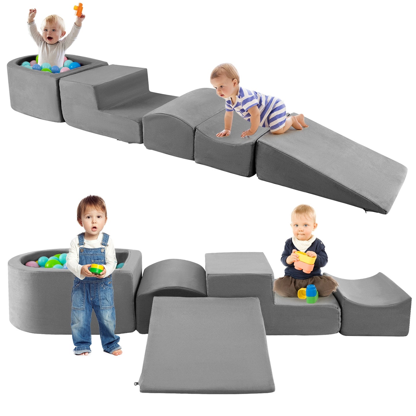 5-Piece Climb And Crawl Playset With Ball Pit, Gray Baby Gyms & Playmats at Gallery Canada