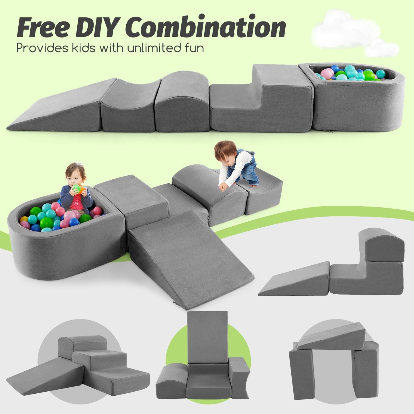 5-Piece Climb And Crawl Playset With Ball Pit, Gray Baby Gyms & Playmats at Gallery Canada