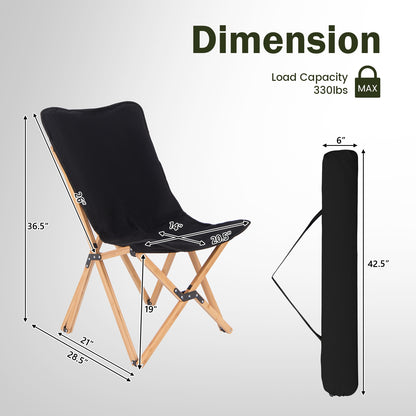Bamboo Dorm Chair Set of 2, With Storage Pocket, Black Camping Furniture at Gallery Canada