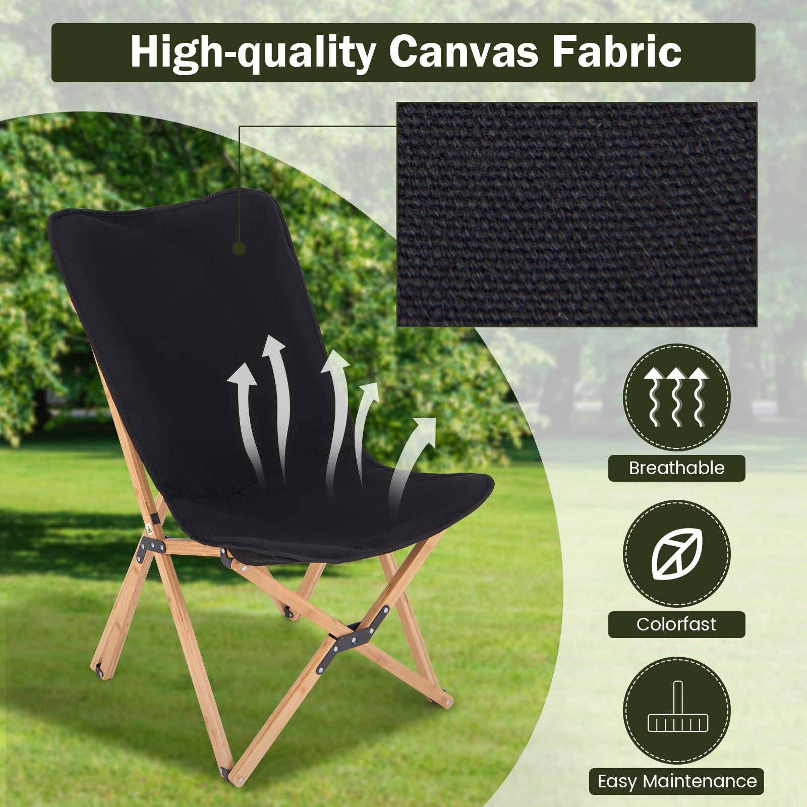 Bamboo Dorm Chair Set of 2, With Storage Pocket, Black Camping Furniture at Gallery Canada