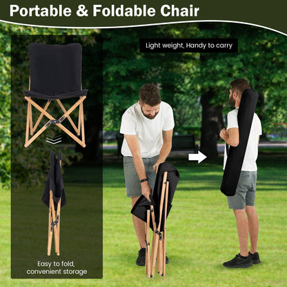 Bamboo Dorm Chair Set of 2, With Storage Pocket, Black Camping Furniture at Gallery Canada