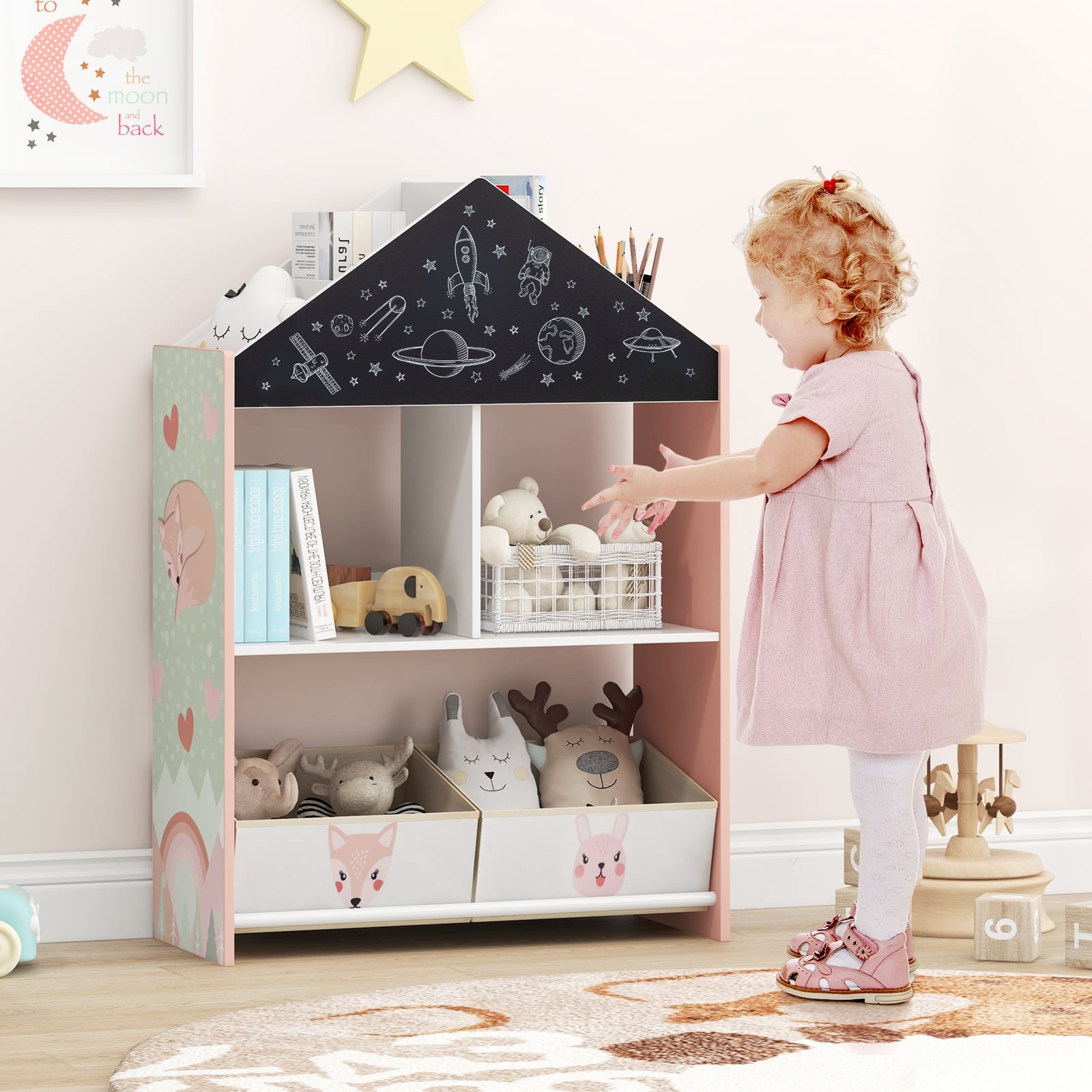 Kids Playhouse Bookshelf With Chalkboard, Whiteboard, 3-6 Years, Pink Kids Storage at Gallery Canada