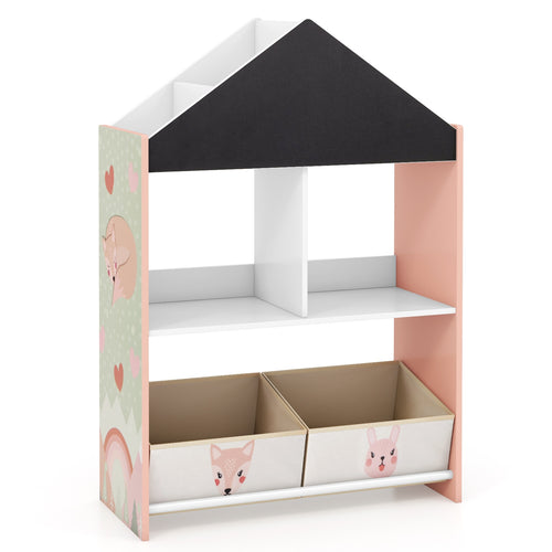 Kids Playhouse Bookshelf With Chalkboard, Whiteboard, 3-6 Years, Pink