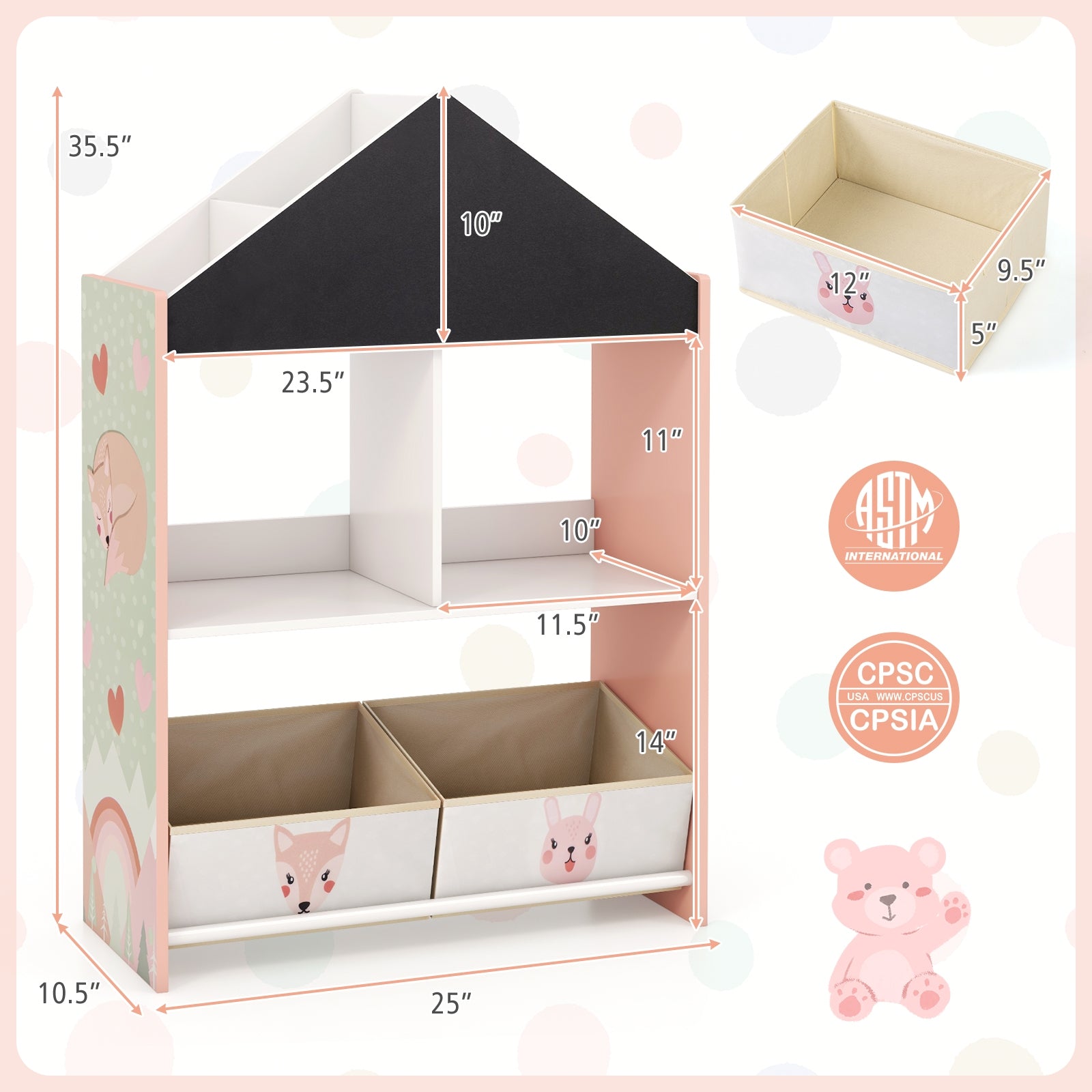 Kids Playhouse Bookshelf With Chalkboard, Whiteboard, 3-6 Years, Pink Kids Storage at Gallery Canada