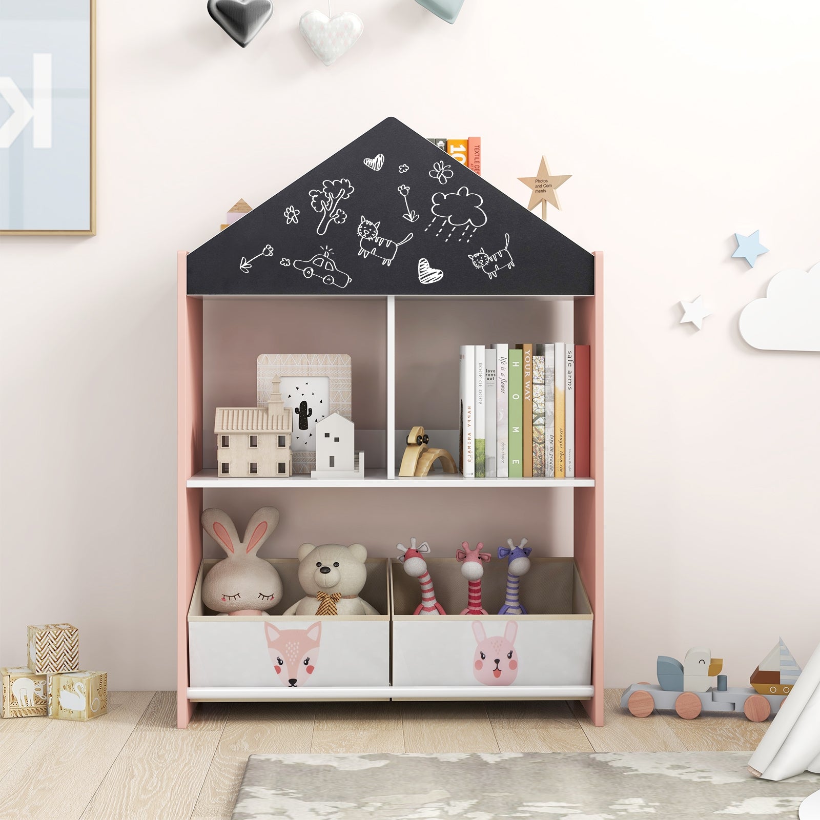 Kids Playhouse Bookshelf With Chalkboard, Whiteboard, 3-6 Years, Pink Kids Storage at Gallery Canada