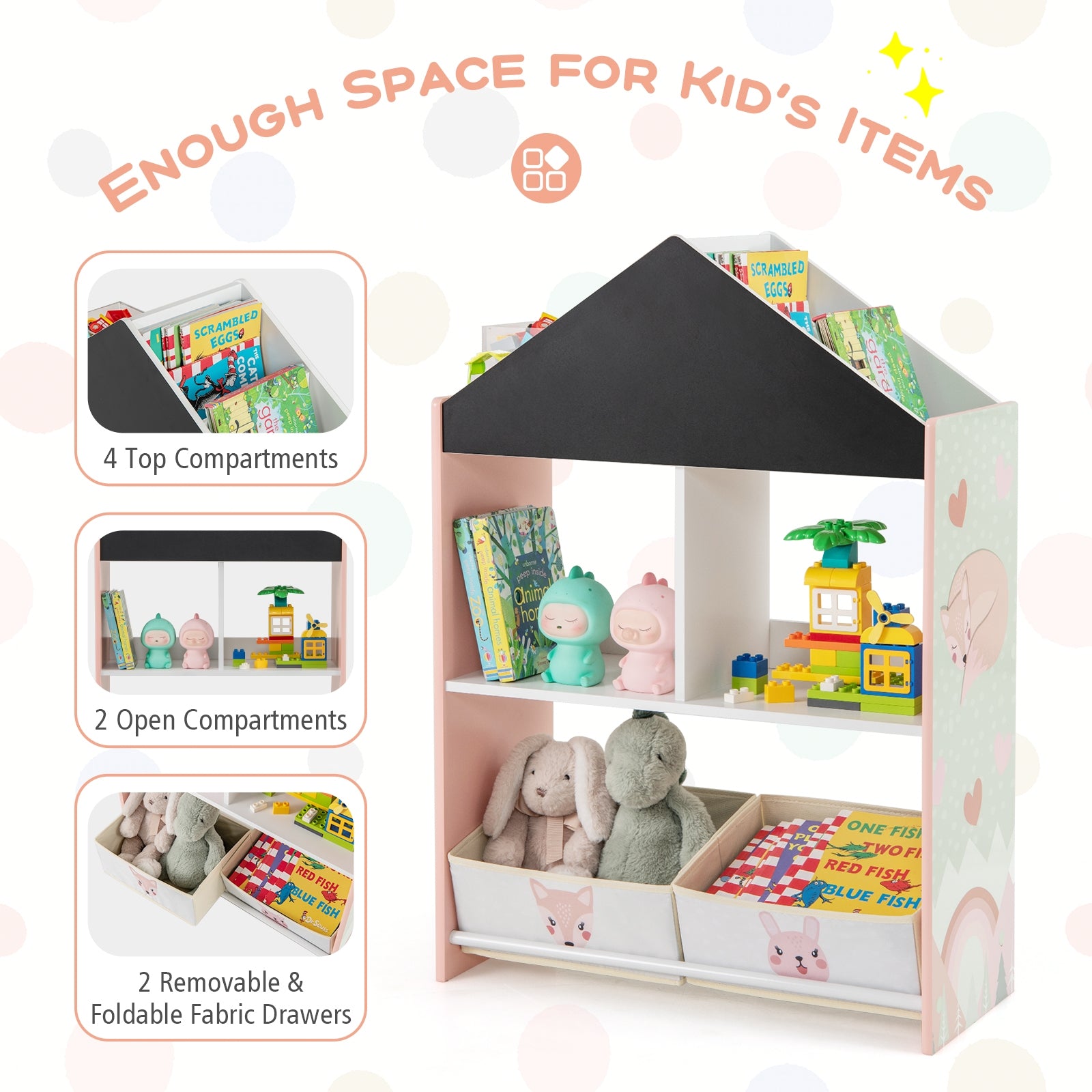 Kids Playhouse Bookshelf With Chalkboard, Whiteboard, 3-6 Years, Pink Kids Storage at Gallery Canada