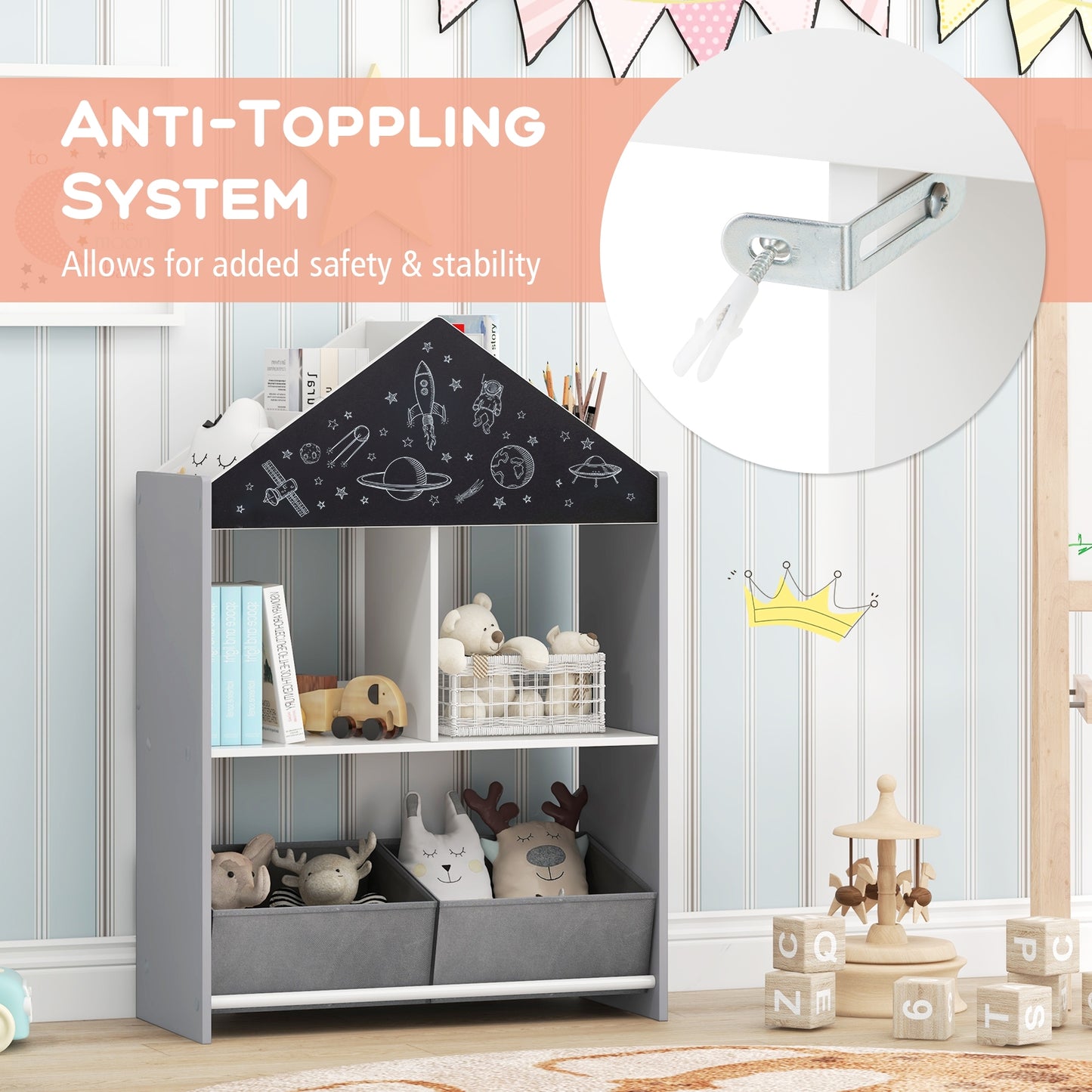 Kids Playhouse Bookshelf With Chalkboard, Whiteboard, Gray Kids Storage at Gallery Canada