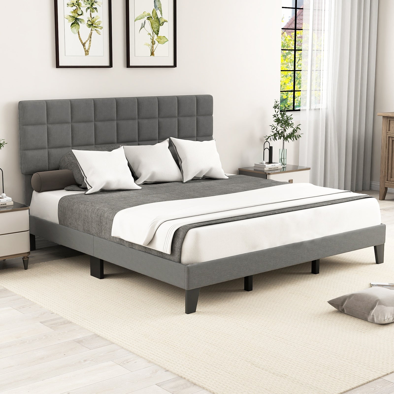 King Size Bed Frame With Adjustable Headboard, Gray Simple Bed Frame at Gallery Canada