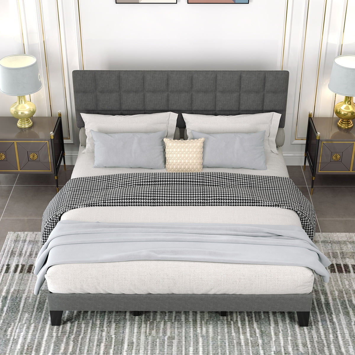 King Size Bed Frame With Adjustable Headboard, Gray Simple Bed Frame at Gallery Canada