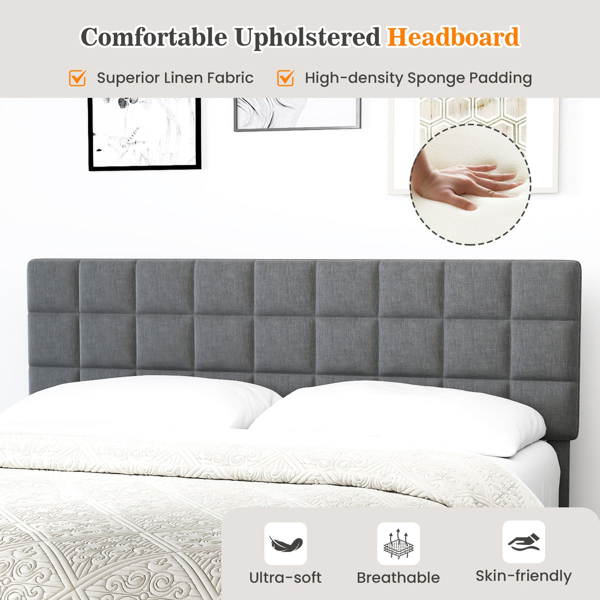 King Size Bed Frame With Adjustable Headboard, Gray Simple Bed Frame at Gallery Canada