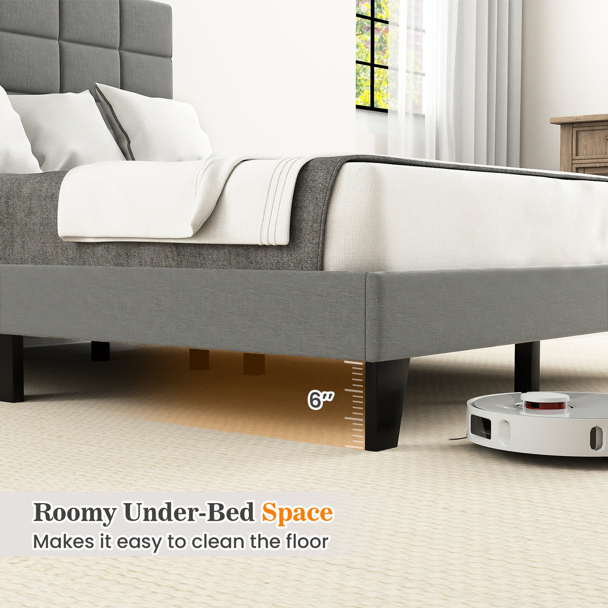 King Size Bed Frame With Adjustable Headboard, Gray Simple Bed Frame at Gallery Canada
