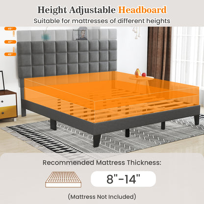 King Size Bed Frame With Adjustable Headboard, Gray Simple Bed Frame at Gallery Canada