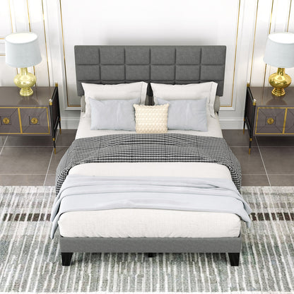 Queen Size Modern Linen Bed Frame, Adjustable Headboard, Gray Simple Bed Frame at Gallery Canada