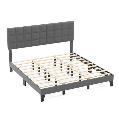 Queen Size Modern Linen Bed Frame, Adjustable Headboard, Gray Simple Bed Frame at Gallery Canada