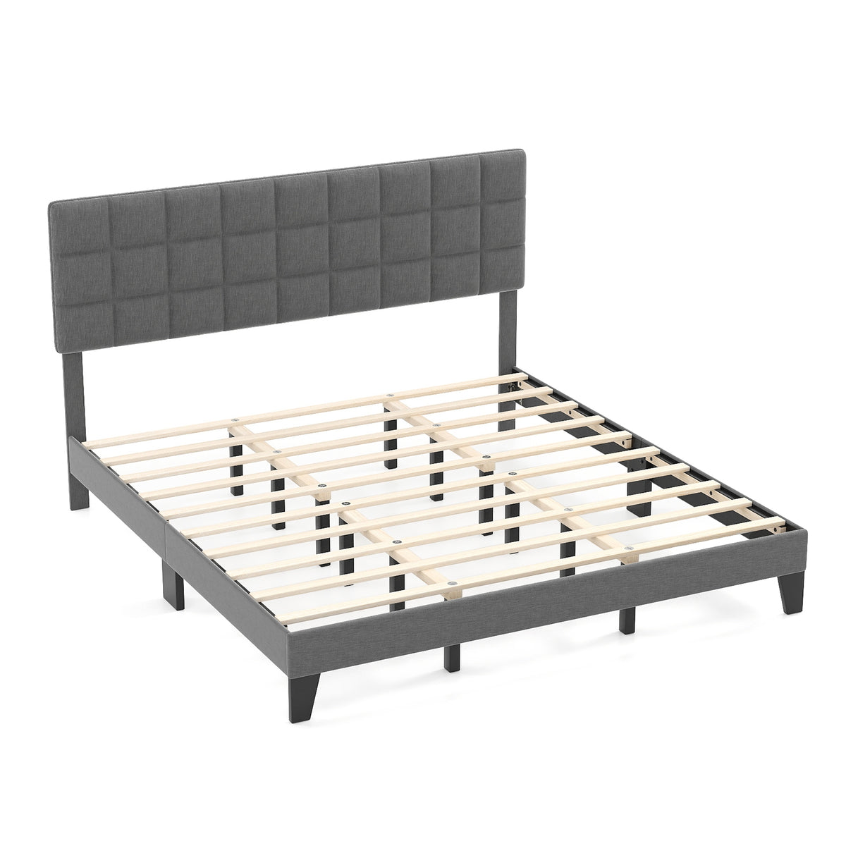 Queen Size Modern Linen Bed Frame, Adjustable Headboard, Gray Simple Bed Frame Gray at Gallery Canada
