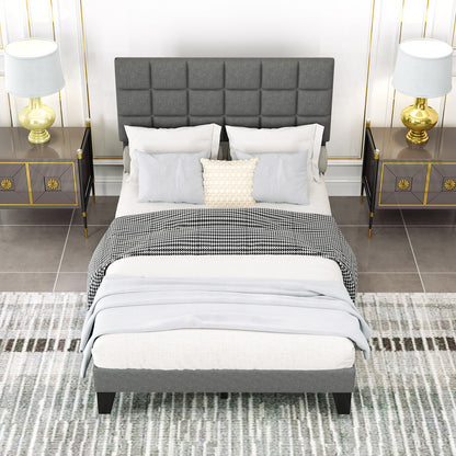 Full Size Modern Linen Bed Frame, Adjustable Headboard, Gray Simple Bed Frame at Gallery Canada