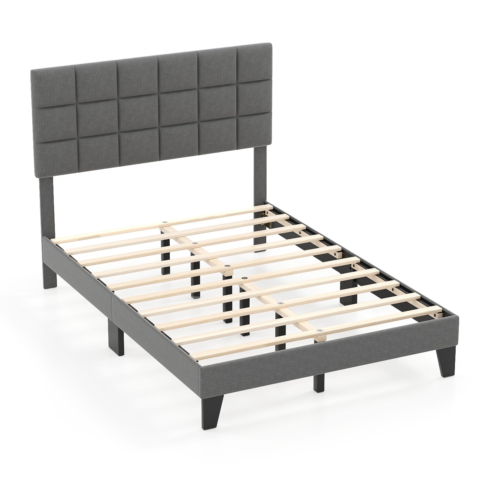 Full Size Modern Linen Bed Frame, Adjustable Headboard, Gray Simple Bed Frame Gray at Gallery Canada