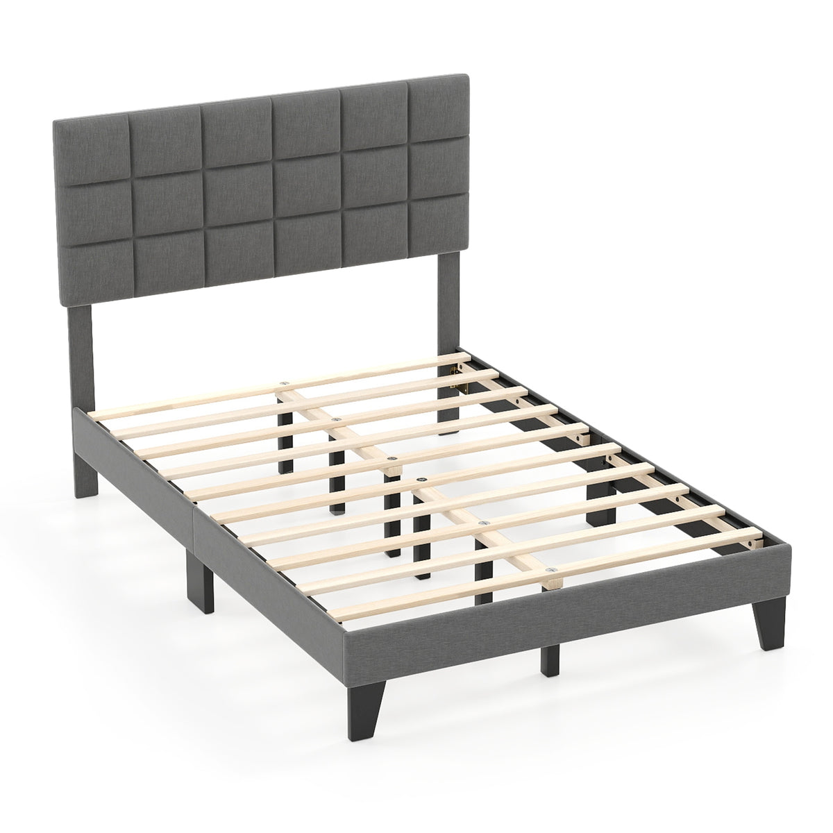 Full Size Modern Linen Bed Frame, Adjustable Headboard, Gray Simple Bed Frame at Gallery Canada