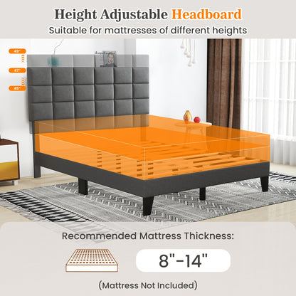Queen Size Modern Linen Bed Frame, Adjustable Headboard, Gray Simple Bed Frame at Gallery Canada