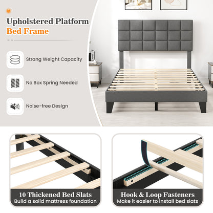 Full Size Modern Linen Bed Frame, Adjustable Headboard, Gray Simple Bed Frame at Gallery Canada