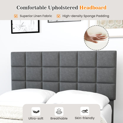 Full Size Modern Linen Bed Frame, Adjustable Headboard, Gray Simple Bed Frame at Gallery Canada
