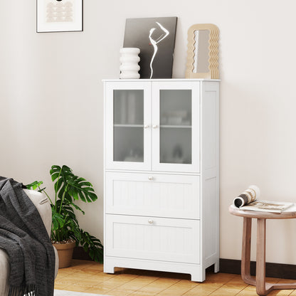 Bathroom Floor Storage Cabinet, 2 Drawers 2 Frosted Glass Doors, White Floor Cabinets at Gallery Canada