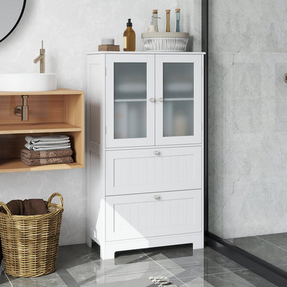 Bathroom Floor Storage Cabinet, 2 Drawers 2 Frosted Glass Doors, White Floor Cabinets at Gallery Canada