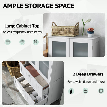 Bathroom Floor Storage Cabinet, 2 Drawers 2 Frosted Glass Doors, White Floor Cabinets at Gallery Canada