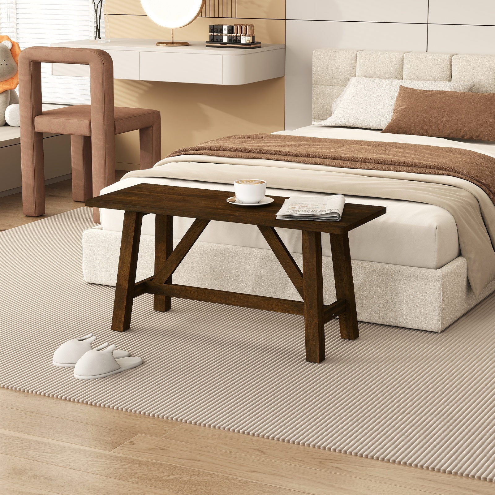 Wooden Entryway Bench, Farmhouse Dining Bench, 400 LBS Weight Capacity, Brown Shoe Racks & Storage Benches at Gallery Canada
