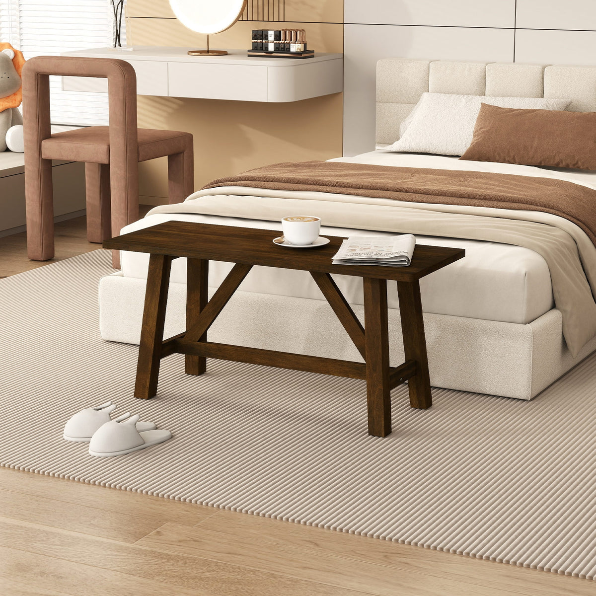 Wooden Entryway Bench, Farmhouse Dining Bench, 400 LBS Weight Capacity, Brown Shoe Racks & Storage Benches at Gallery Canada