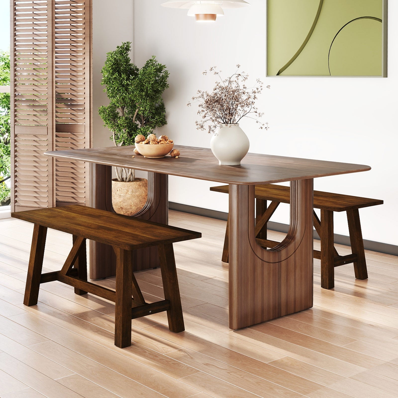 Wooden Entryway Bench, Farmhouse Dining Bench, 400 LBS Weight Capacity, Brown Shoe Racks & Storage Benches at Gallery Canada