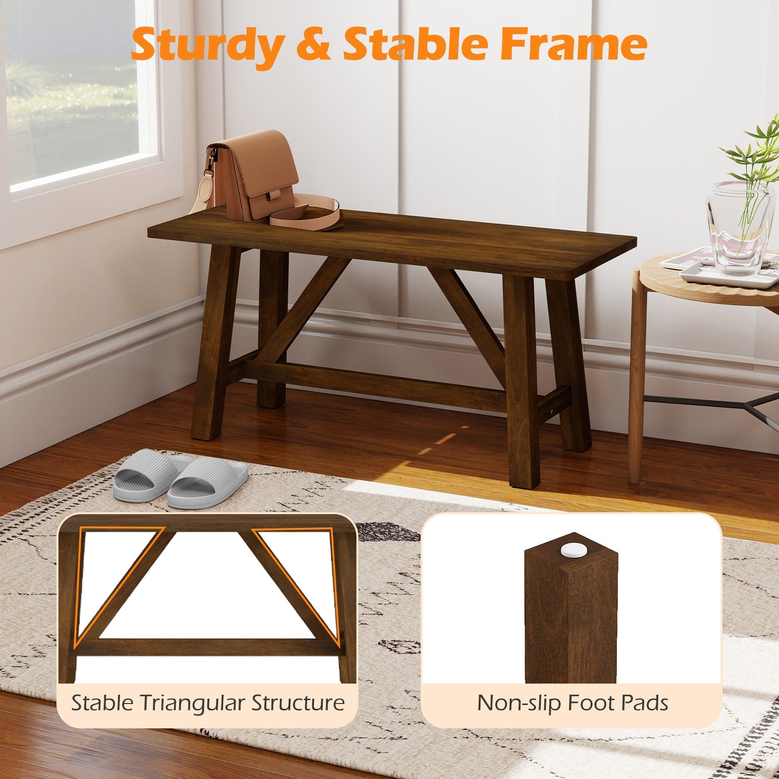 Wooden Entryway Bench, Farmhouse Dining Bench, 400 LBS Weight Capacity, Brown Shoe Racks & Storage Benches at Gallery Canada