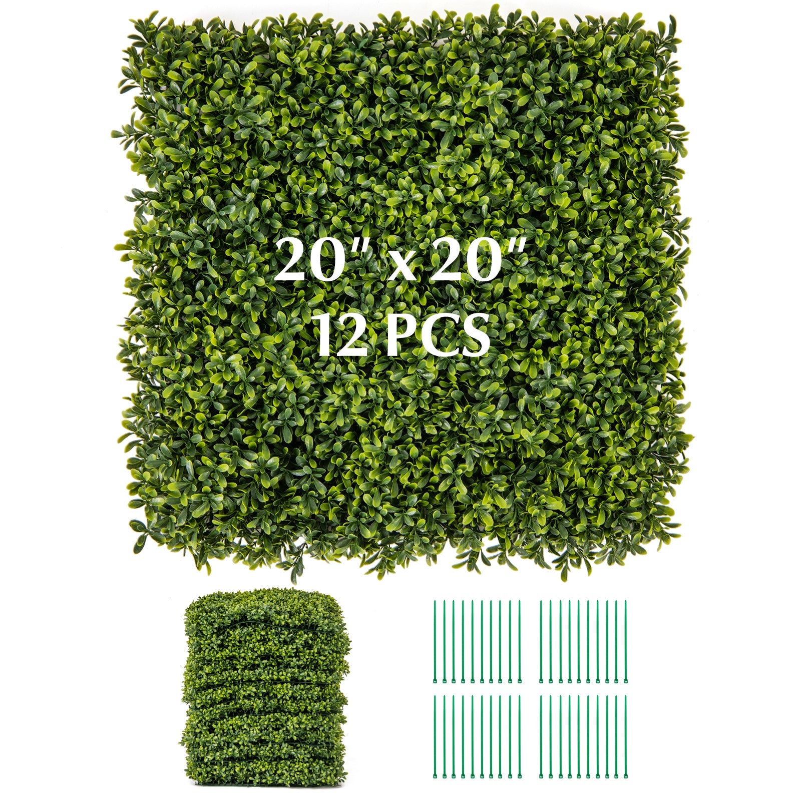 12 Pcs 20 Inch x 20 Inch Artificial Hedge Boxwood Panel, Green Decorative Fencing & Flooring Green at Gallery Canada