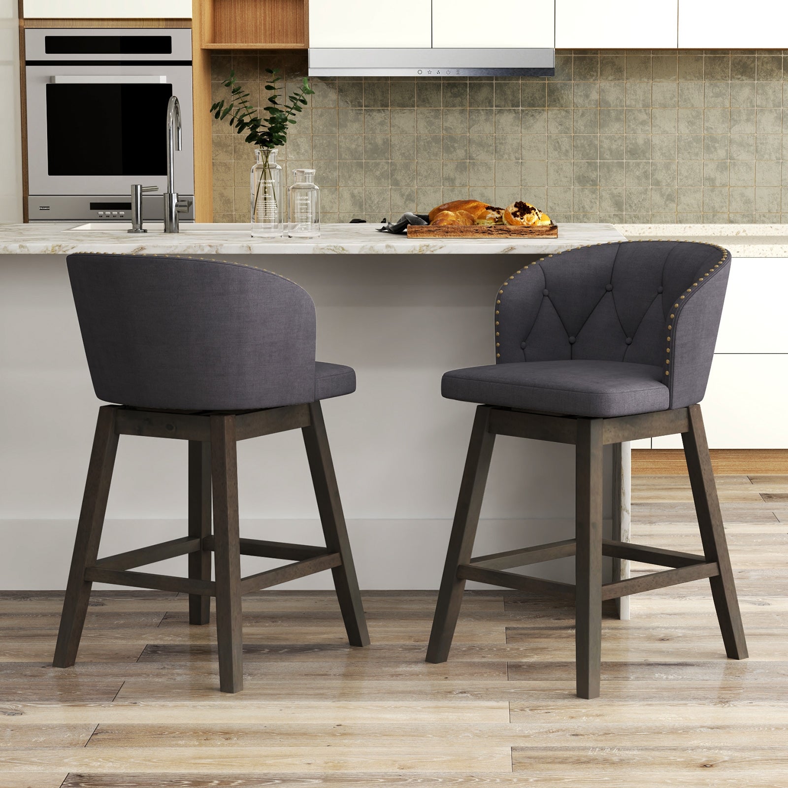 Counter Height Fabric Bar Stools, Set of 2, Gray Bar Stools at Gallery Canada