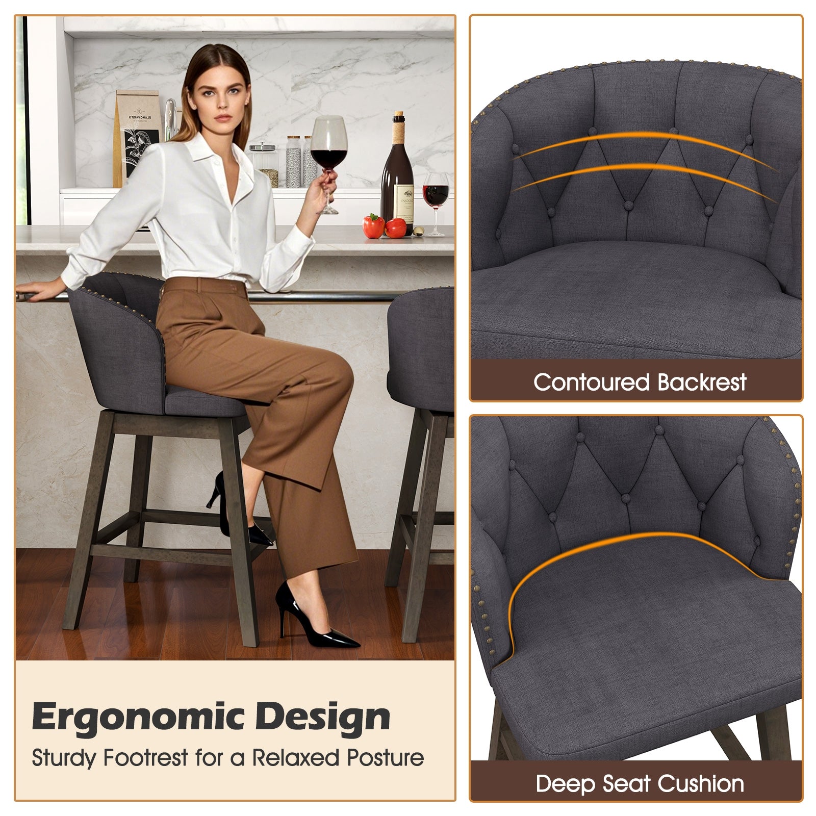 Counter Height Fabric Bar Stools, Set of 2, Gray Bar Stools at Gallery Canada