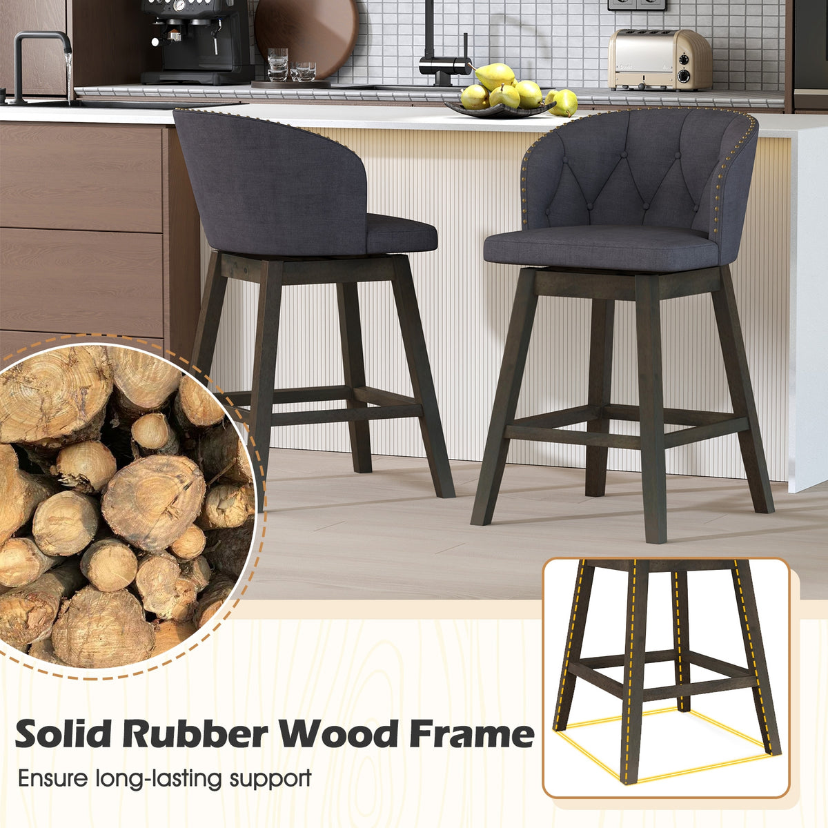 Counter Height Fabric Bar Stools, Set of 2, Gray Bar Stools at Gallery Canada